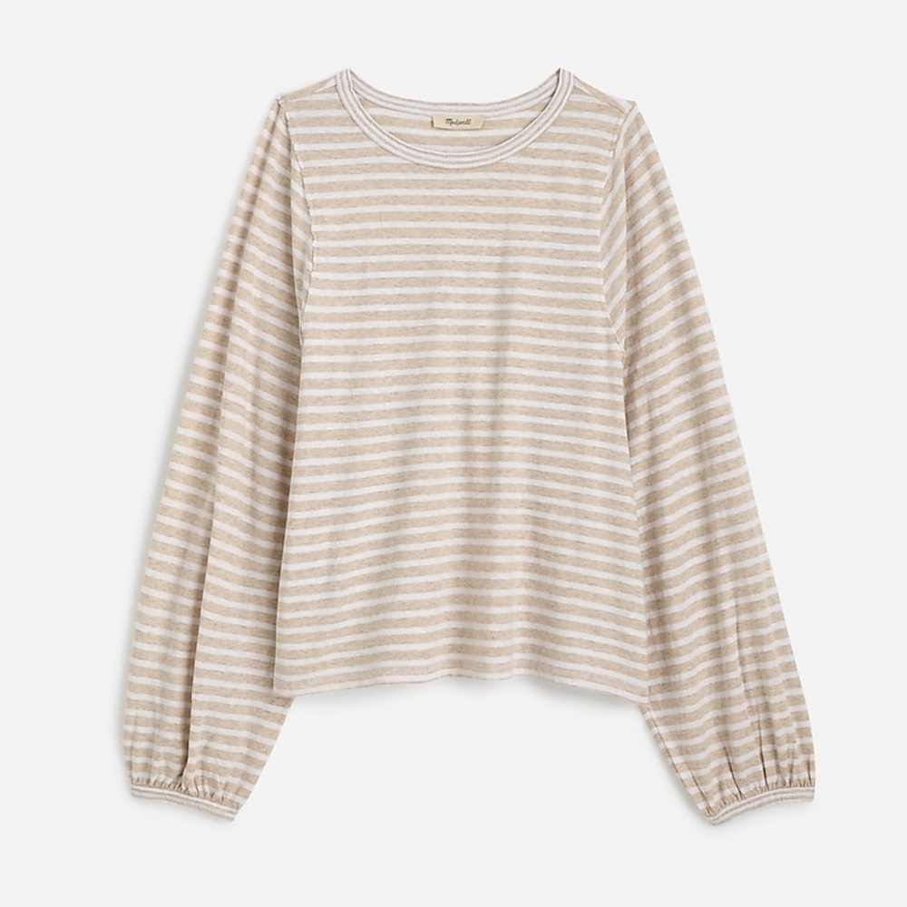 Striped Balloon-Sleeve Crewneck Tee